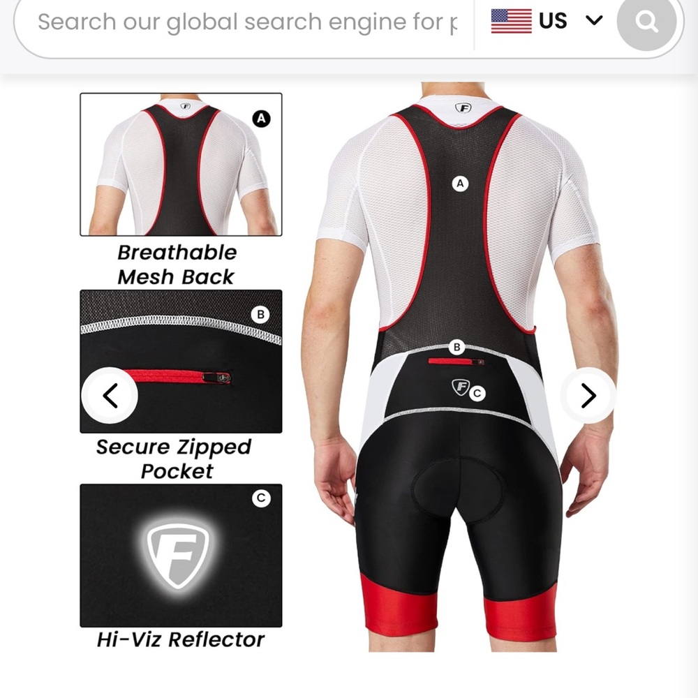 FDX Men’s Cycling Bib Shorts - Lightweight 3D Padded Biking Short
